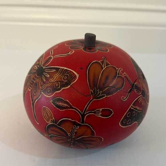 Hand Carved and Painted Decorative Wooden Gourd Bowl - Picture 5 of 6